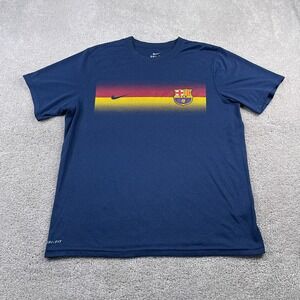 FC Barcelona Shirt Mens Large Blue Nike Dri Fit FCB Logo Soccer Futbol